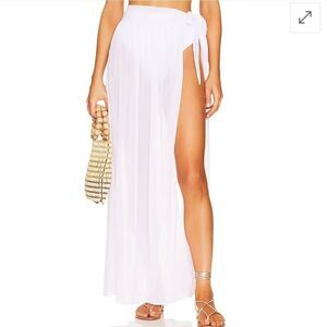 SUPERDOWN X Jetset Christina Catalina white Sheer Maxi Skirt tie swim Revolve M